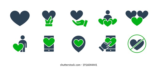 Set of like feedback colored icons. Testimonials, love, charity, social networks and more.