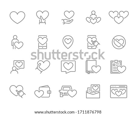 Set of like feedback line icons. Friendship, love, charity, donation, social networks and more.