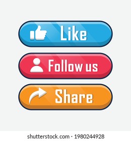Set Of Like, Follow, Share Emblem Button