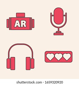 Set Like and Herz, Ar, Augmented Reality, Mikrofon und Kopfhörer Symbol. Vektorillustration
