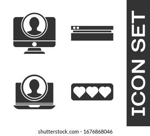Establecer como y corazón, Crear pantalla de cuenta, Crear pantalla de cuenta e icono de consola de videojuegos. Vector