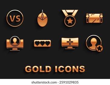 Set Like and heart, Portable video game console, Premium create account screen, Computer monitor, Create, Medal, VS Versus battle and mouse gaming icon. Vector