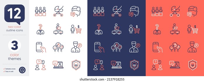Set of Like, Hold smartphone and Buyer line icons. Include Baby carriage, Valet servant, Augmented reality icons. Cyber attack, Equity, Smile web elements. Teamwork questions, Work home. Vector