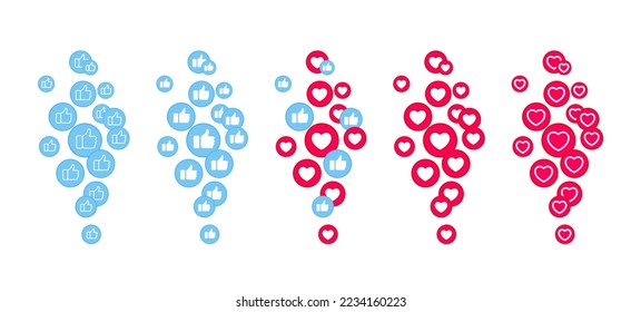 Conjunto de iconos de Like. Arriba, icono Corazones. Concepto de medios sociales.  