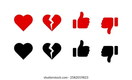 Set of Like Icons. Hearts and thumbs up