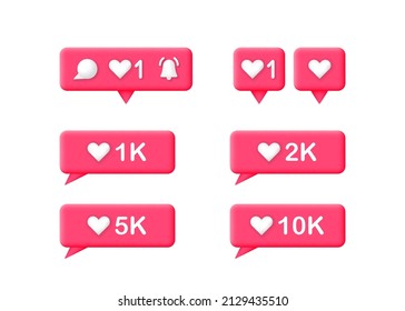 Set of like icons isolated on white background. Concept of social networks. Vector 3d illustration.