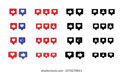 Set of like, love and user icon symbol on white background