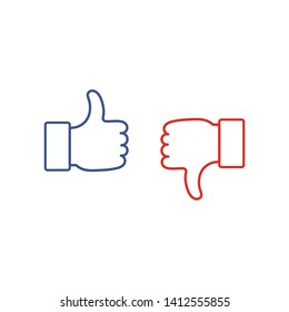 set of like and unlike icons. thumb up and down isolated on white background. vector Illustration.