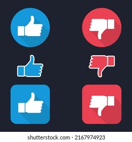 Set of like and unlike icons. thumb up and down isolated on white background. vector Illustration.