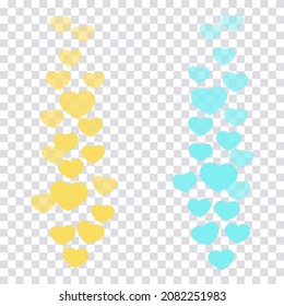 A set of likes in the live stream is a flying up icon heart. The likes user counter for online videos. Yellow and blue hearts in fashionable pastel colors. Vector illustration for social media