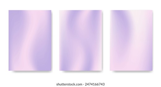 Set of lilac gradients mesh covers. Abstract blurred mixed violet colors background. Brochure, poster, banner, flyer, cover, card design template