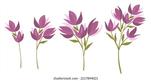 Set of lilac, purple flowers.Stylish fall wedding bunch of flowers.Elements are isolated and editable