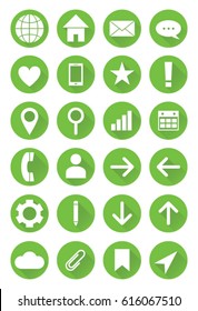 Set of lime green vector web icons for websites emails and mobile applications