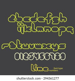 set of lime style alphabet letters and digits isolated on gray background. vector font type design