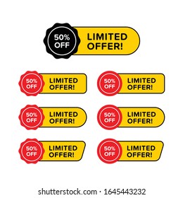 Conjunto de ofertas de tiempo limitado en diversas formas. Ilustración vectorial diseñada en rojo y negro amarillo. Vector de estilo de línea Premium