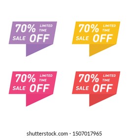 Set of limited time sale vector design. 70% off banners. Modern discount poster template