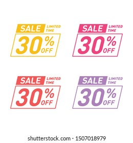 Set of limited time sale vector design. 30% off banners. Modern poster template