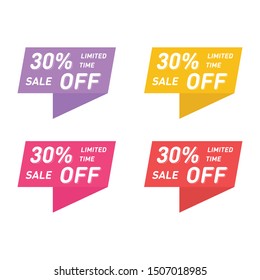 Set of limited time sale vector design. 30% off banners. Modern discount poster template