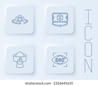 Set line 360 degree view, 3d modeling, Virtual reality glasses and . White square button. Vector