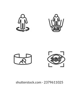 Set line 360 degree view, 3d modeling and Augmented reality AR icon. Vector