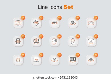 Set line 360 degree view, 3d modeling, Augmented reality AR, Virtual glasses and  icon. Vector