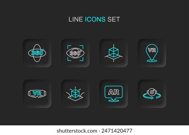 Set line 360 degree view, Augmented reality AR, 3d modeling, Virtual glasses,  and  icon. Vector