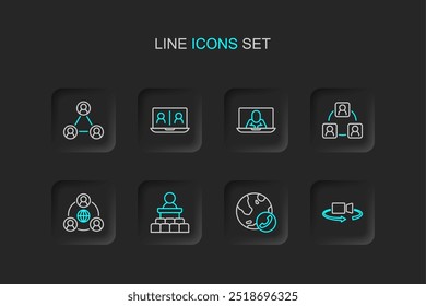 Set line 360 degree view, Video chat conference, Speaker, Meeting,  and  icon. Vector