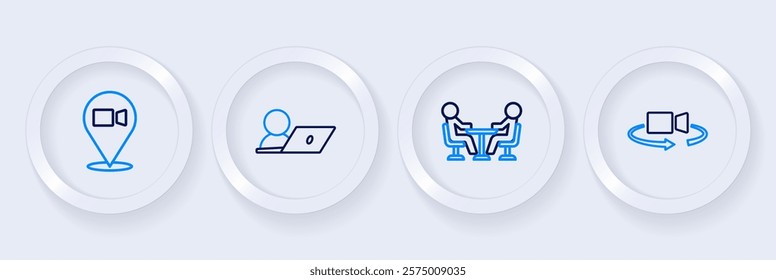 Set line 360 degree view, Meeting, Video chat conference and  icon. Vector