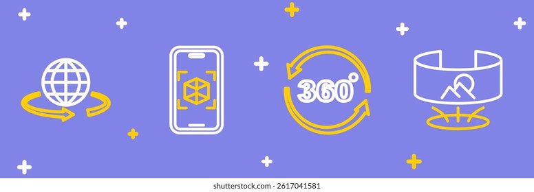 Set line 360 degree view, 3d modeling and  icon. Vector