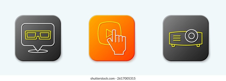 Set line 3D cinema glasses, Online play video and Movie, film, media projector icon. Vector