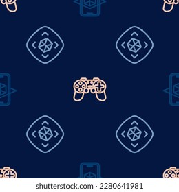 Set line 3d modeling,  and Gamepad on seamless pattern. Vector