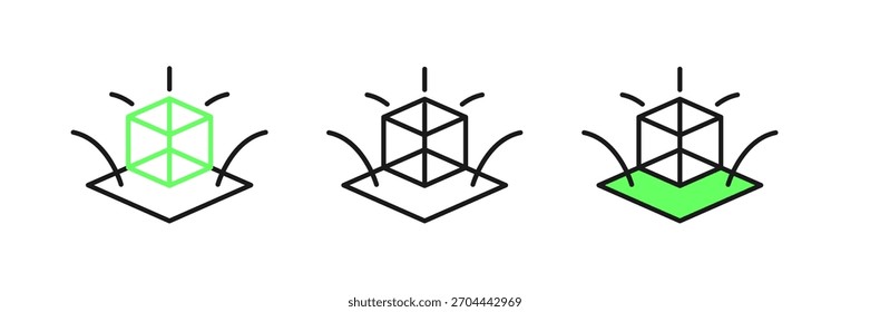 Set line 3d modeling icon isolated on white background. Augmented reality or virtual reality.  Vector