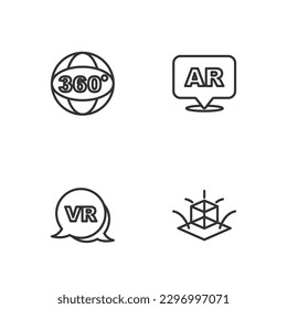 Set line 3d modeling, Virtual reality, 360 degree view and Augmented AR icon. Vector