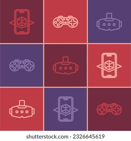 Set line 3d modeling, Virtual reality glasses and Gamepad icon. Vector