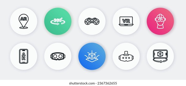 Set line 3d modeling, Virtual reality glasses, Augmented AR, Gamepad,  and  icon. Vector