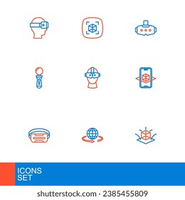 Set line 3d modeling, Virtual reality glasses, VR controller game,  and  icon. Vector