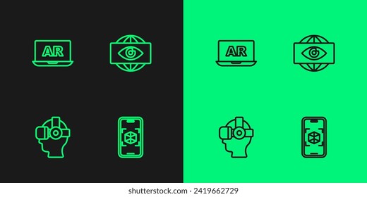 Set Linie 3d Modeling, Virtuelle Realität Brille, Augmented AR und Big Bruder elektronischen Auge Symbol. Vektorgrafik
