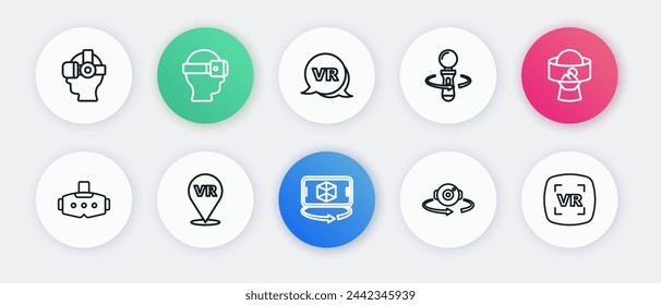 Set line 3d modeling, Virtual reality glasses, 360 degree view, VR controller game,  and  icon. Vector