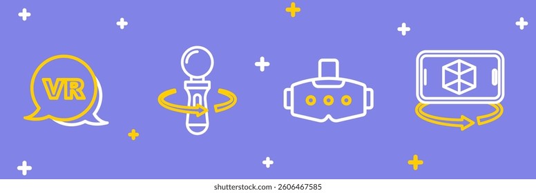 Set line 3d modeling, Virtual reality glasses, VR controller game and  icon. Vector