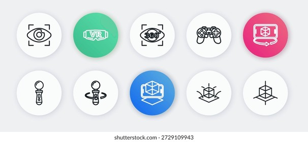 Set line 3d modeling, VR controller game, Gamepad, 360 degree view,  and  icon. Vector