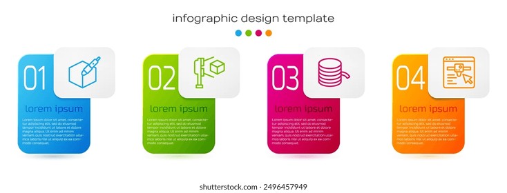 Set line 3d pen tool, 3D scanner with cube, Filament for printer and setting. Business infographic template. Vector