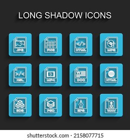 Set line 3DS file document, PSD, JPG, EPS, WAV, MP4, HTML and DOC icon. Vector