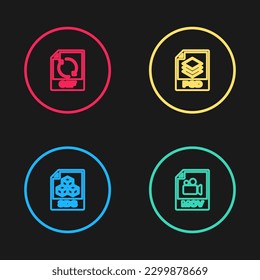 Set line 3DS file document, MOV, PSD and GIF icon. Vector