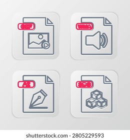 Set line 3DS file document, AI, WMA and GIF icon. Vector