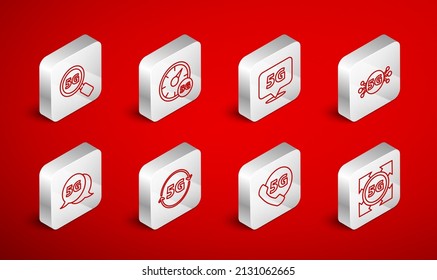 Establecer la red 5G, medidor de velocidad digital, ubicación, teléfono con, búsqueda e icono. Vector