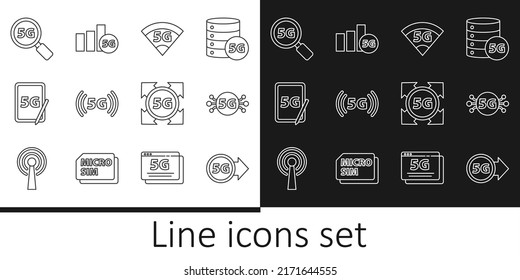 Set line 5G network, Graphic tablet with, Search,  and  icon. Vector