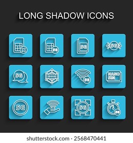 Set line 5G network, Sim card rejected, Digital speed meter, Social, Nano Card and  icon. Vector