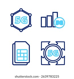 Set line 5G network, Sim card,  and  icon. Vector