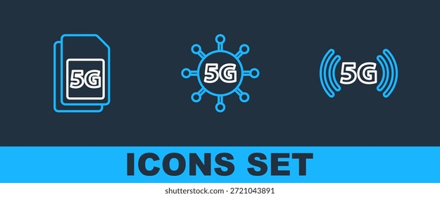 Set Linie 5G Netzwerk, Sim-Karte und Symbol. Vektorgrafik