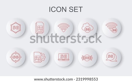 Set line 5G network, Wi-Fi wireless, Sim card, setting and Laptop with icon. Vector